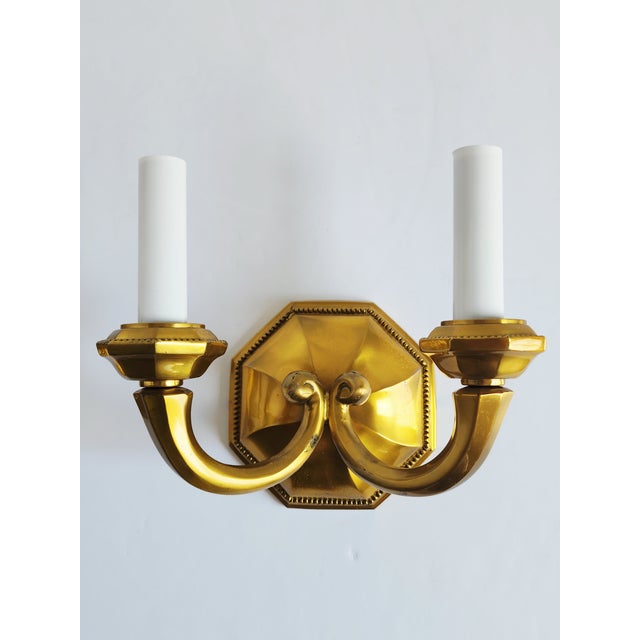 Early 20th Century Georgian Cast Brass Wall Sconces-a Pair For Sale - Image 4 of 12