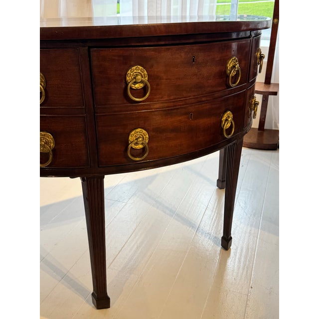 Wood English Mahogany Demiluned Sideboard With Brass Rosette Hardware, Circa 1810 For Sale - Image 7 of 12