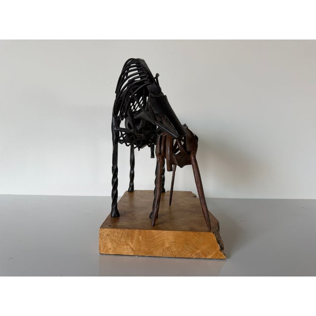 Vintage Brutalist Abstract Mare & Foal Metal Sculpture on Burl Wood Base For Sale - Image 10 of 16