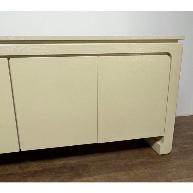 Postmodern C. 1980s Postmodern Asian Style Grass Cloth Credenza, Springer Style For Sale - Image 3 of 11