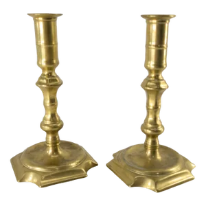 18th Century Pair of English or American Brass Candlesticks