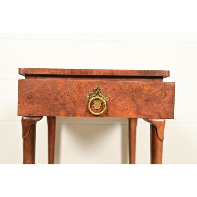 Brown Baker Furniture Queen Anne Walnut and Burl Wood Tea Table For Sale - Image 8 of 16