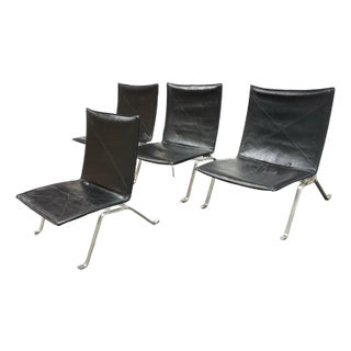 Fritz Hansen for Design Within Reach Black Leather Easy Chairs, Set of Four For Sale