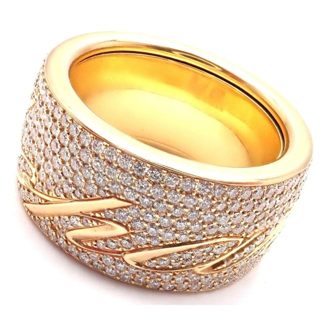 Chopard Chopardissimo 18k Yellow Gold Pave Diamond Signature Band Ring Box Paper For Sale - Image 11 of 11