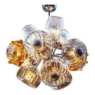 1960s Carlo Nason Style Murano Glas 12 Globe Starburst Chrome Lightolier For Sale