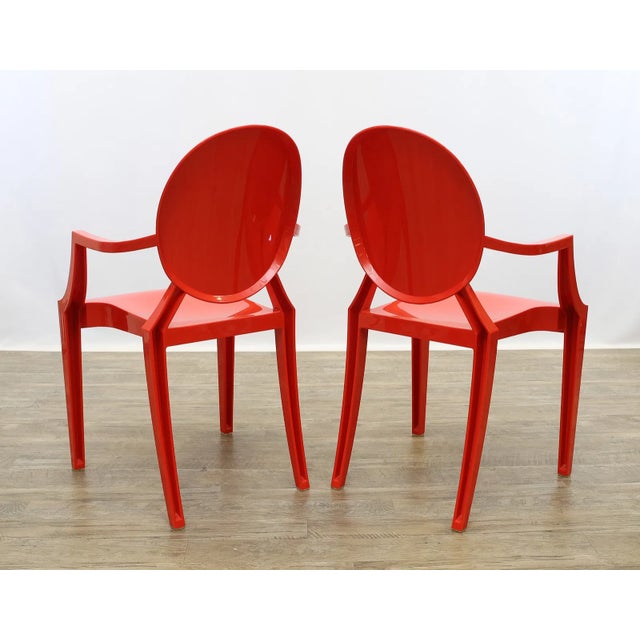 Plastic Late 20th Century Set of Four Philippe Starck Style Red Molded Plastic Armchairs For Sale - Image 7 of 10
