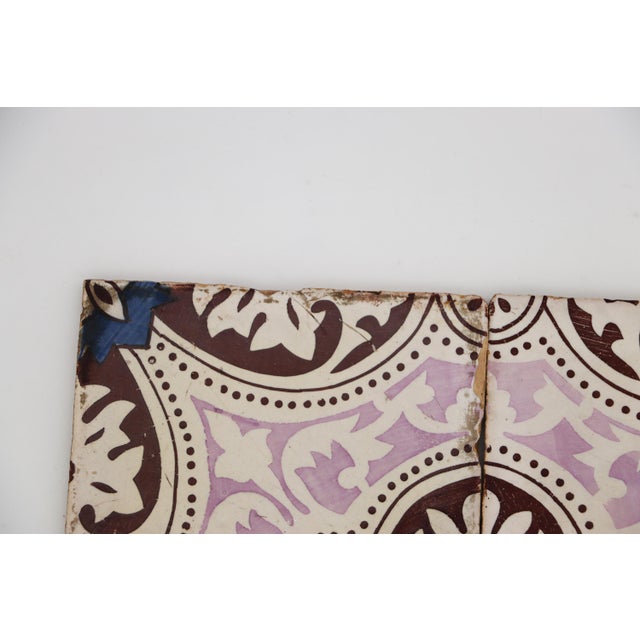 Baroque 19th Century Set of Four Portuguese Tiles, Dark Brown, Light Purple, Blue and White For Sale - Image 3 of 12