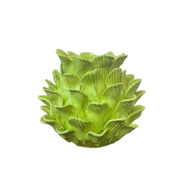 Vintage Italian Majolica Green Trompe l'Oeil Artichoke Leaf Vase For Sale In West Palm - Image 6 of 12