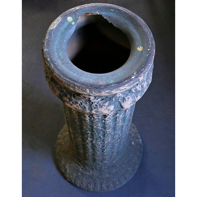 Antique 1930's century plant pedestal. Green and tan textured ceramic.