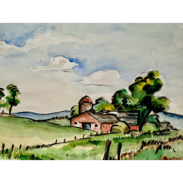Rustic 1940s Henry Emil Salloch Original Watercolor on Paper Pastoral Barn Landscape. For Sale - Image 3 of 6