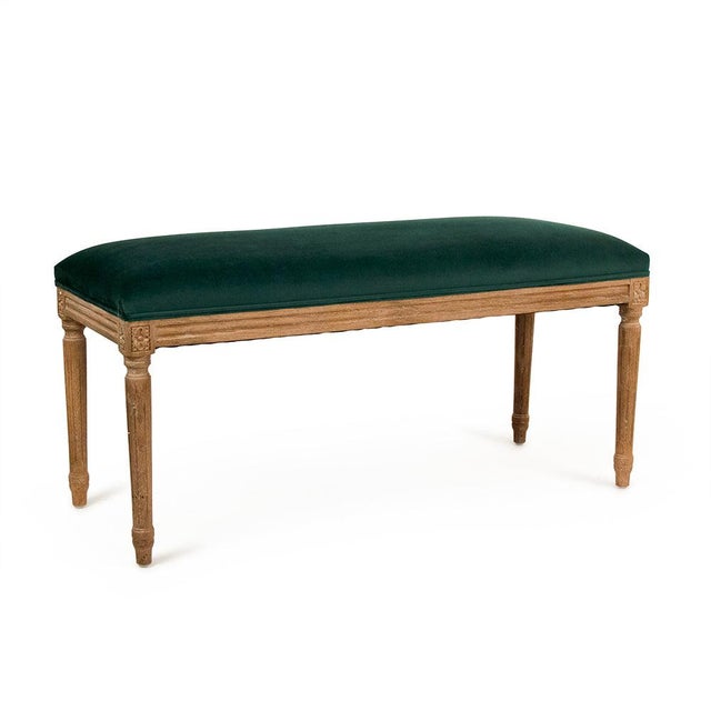 The Green Velvet Lille Bench from Zentique makes a sophisticated color statement with emerald green velvet on a natural...