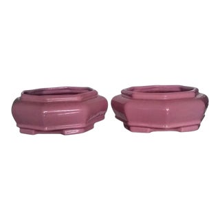 Mauve Pink Octogonal Planters Circa 1980's-A Pair For Sale