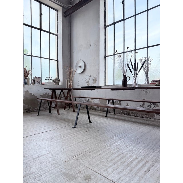 Trestle Farm Table and Benches, 1950s, Set of 3 For Sale - Image 16 of 18