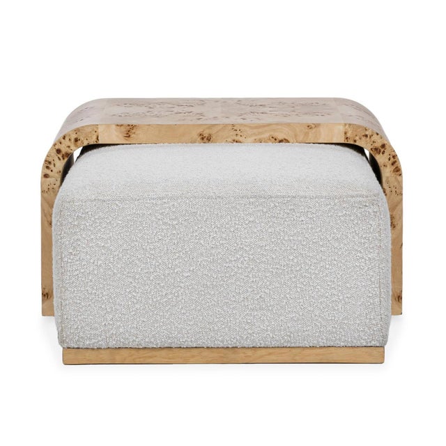 2020s Burl Wood & Boucle Ottoman Table For Sale - Image 5 of 6