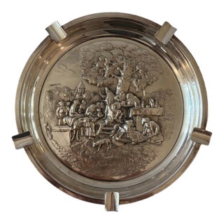Vintage Silver Plated Ashtray With a Village Scene by Hans Jensen For Sale