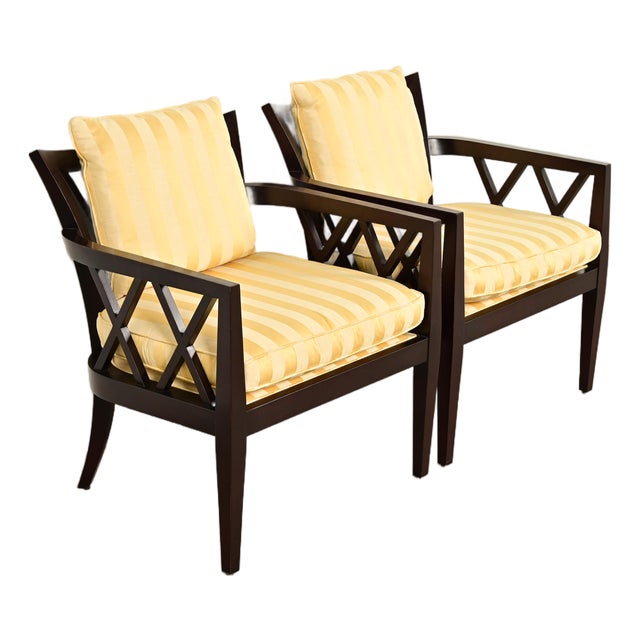 Barbara Barry for Baker Furniture Modern Regency Lounge Chairs, Pair For Sale