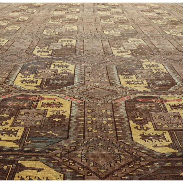 Tribal Large Turkomen Ersari Rug With All-Over Bokhara Design in Brown, Coffee & Yellow 11'3 X 14'11 For Sale - Image 3 of 17