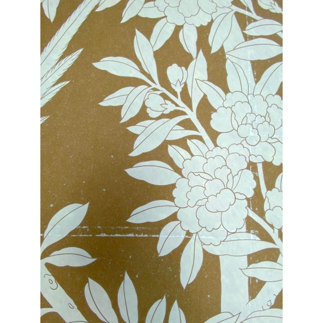 Paper W36"* H96" *4ps, Caramel-Toned Neo-Chinese Floral & Bird Four-Panel Decorative Wallpaper, Chinoiserie Wallpaper For Sale - Image 7 of 12