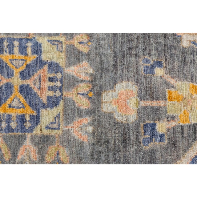 Charcoal 12x14 Modern Khotan Style Charcoal & Gold Handmade Wool Area Rug For Sale - Image 8 of 11