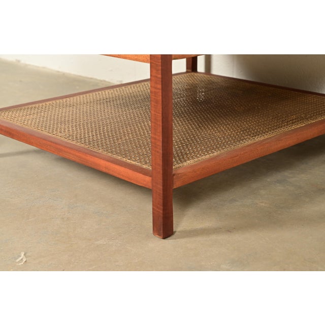 Paul McCobb Irwin Collection Mahogany, Brass, and Cane Leather Top Side Table or Nightstand, 1950s For Sale - Image 12 of 16
