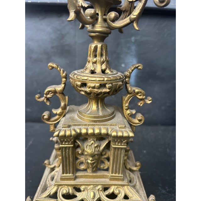 19th Century French Baroque Style Cast Brass 5-Light Candelabras - A Pair For Sale - Image 6 of 12