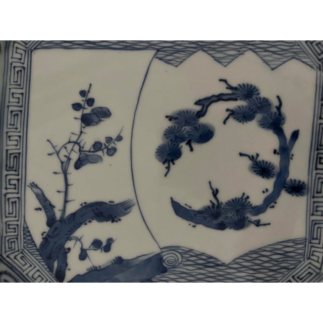 Antique Japanese Ko-Imari Blue and White Octagonal Plate With Landscape For Sale - Image 18 of 18