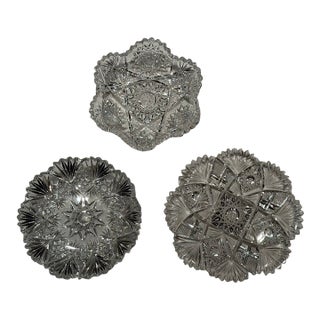 Set of Three American Brilliant Period Cut Crystal Plates For Sale