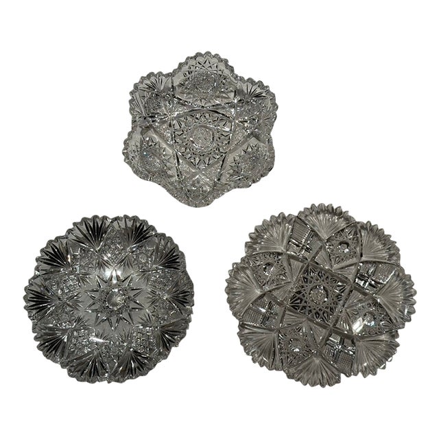 Set of Three American Brilliant Period Cut Crystal Plates For Sale