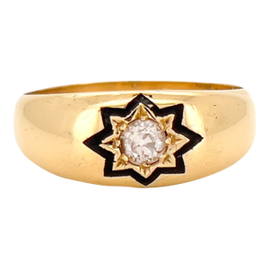 Antique 18k Old European Cut Diamond Starburst Ring, Celestial 1889, Size 8.5