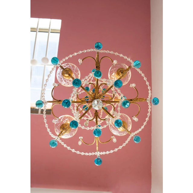 Blue Italian Chandelier with Blue Glass Droplets, 1960s For Sale - Image 8 of 13