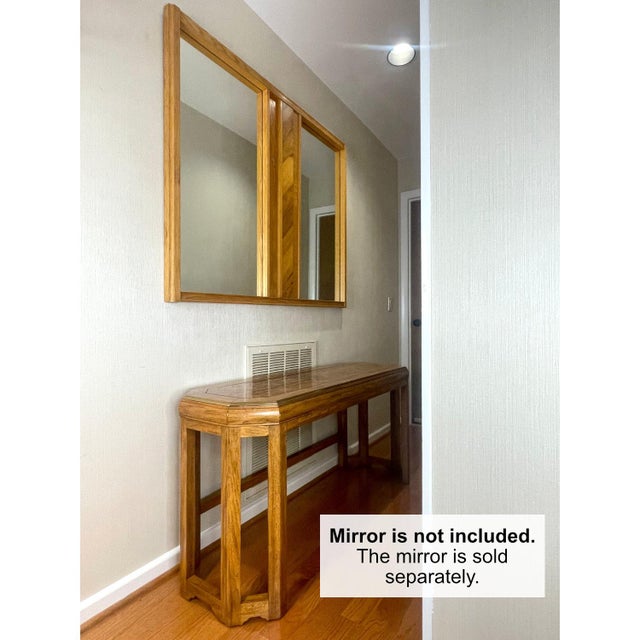 Brown Art Deco Inspired Herringbone Parquet Top Gold Trim Oak Console Table For Sale - Image 8 of 9