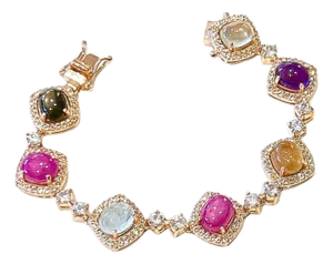 Bochic “Capri” Vintage Multi Fancy Sapphire & Ruby Bracelet Set In 18K & Silver