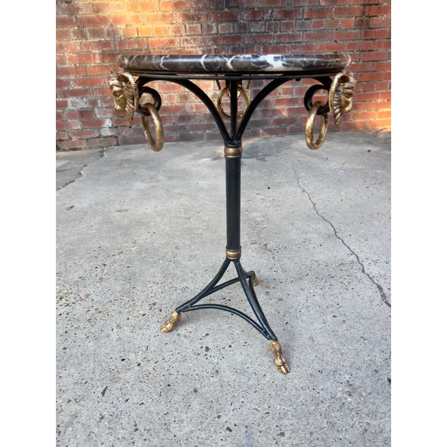 Vintage Neoclassical Marble Top Ram's Head Tripod Table by Turtle and Crane - Hollywood Regency Style For Sale In Mobile - Image 6 of 11