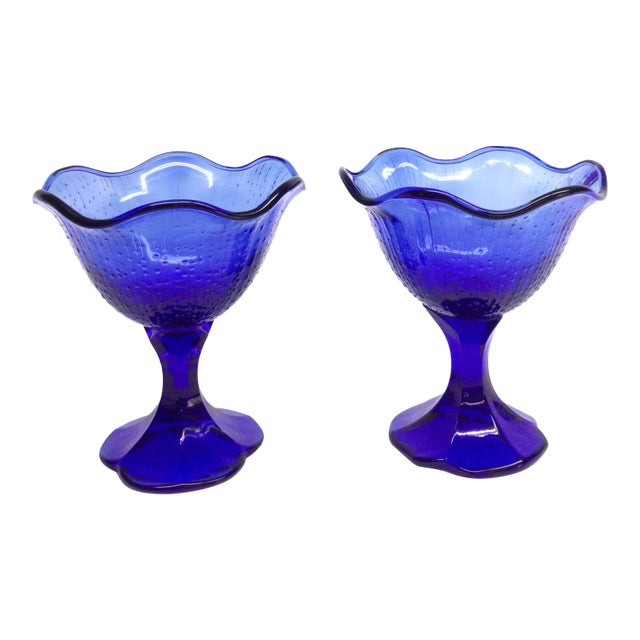 Vintage French Cobalt Blue Ice Cream Coupes - a Pair For Sale