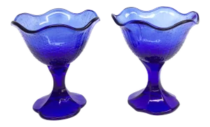 Vintage French Cobalt Blue Ice Cream Coupes - a Pair