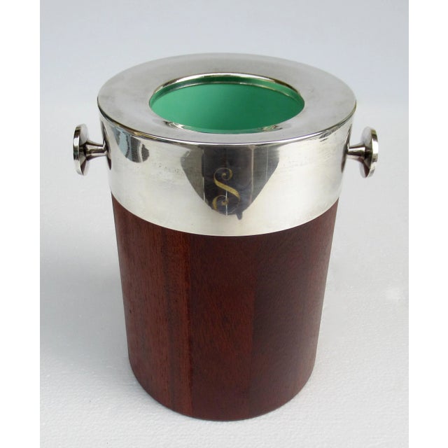 1970s C1970's Scandinavian-Style Towle Silver Plate & Teak Wine Bottle Holder/Cooler - With Engraved Latter "S" For Sale - Image 5 of 13