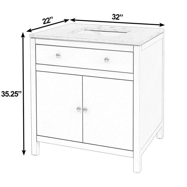 Spritely Home Accent Furniture Nora 32 in. W Rectangular Wood & Marble Bathroom Vanity with Storage, Sage Green For Sale - Image 4 of 11