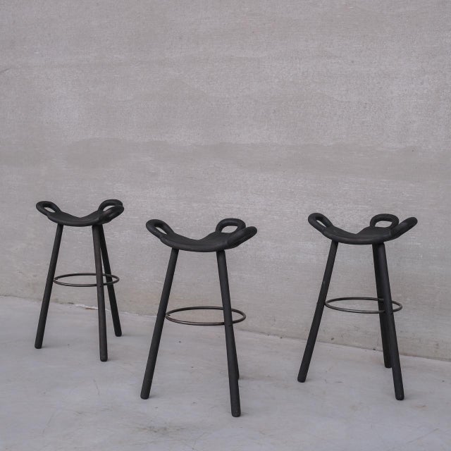 Black Mid-Century Stained Marbella Bar Stools, 1970s, Set of 3 For Sale - Image 8 of 9
