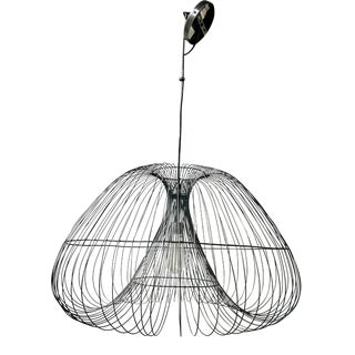 Pewter Silver Black Wire Round Single Bulb Pendant For Sale