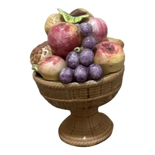 Mid-Century Italian Majolica Hand-Painted Ceramic Fruit Compote Centerpiece For Sale