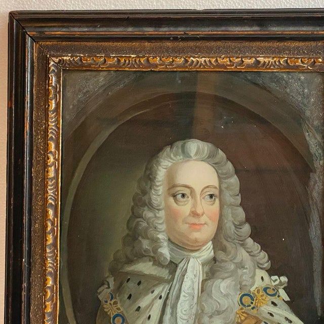Black 18th Century British School Georgian Reverse Glass Painting, Portrait of King George II For Sale - Image 8 of 11