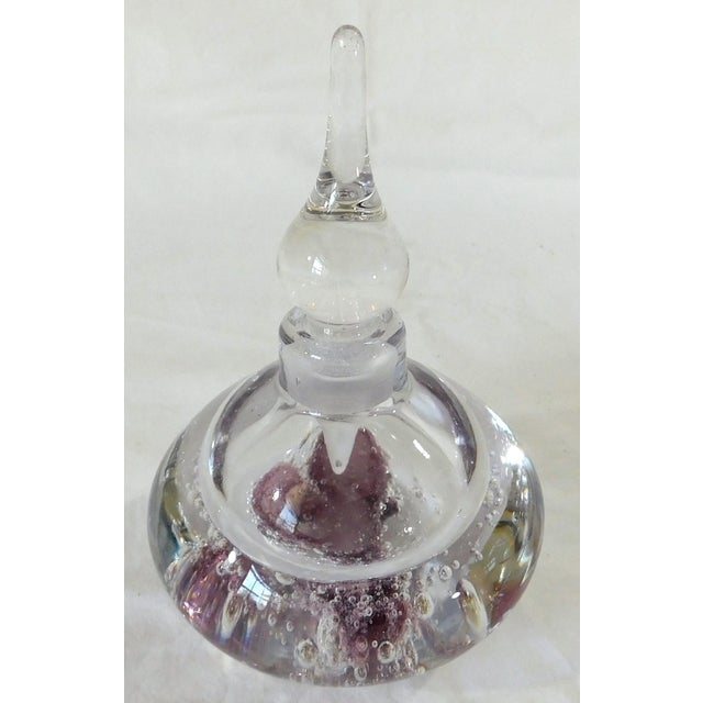 Vintage art glass hand blown controlled bubble perfume bottle with stopper. Beautiful purple and gold colors. SO Pretty!...