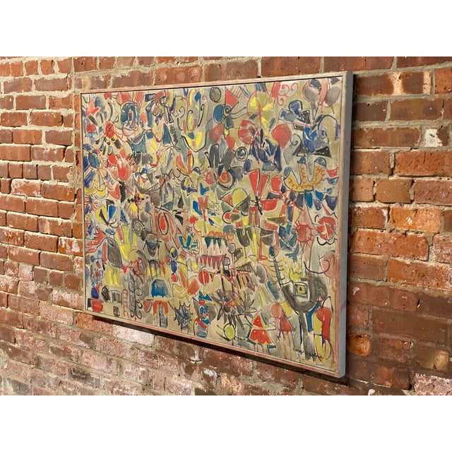 Mid-Century Modern 1960s "Flight of Fancy" Abstract Expressionist Oil Painting by Sara Skolinik, Framed For Sale - Image 3 of 13