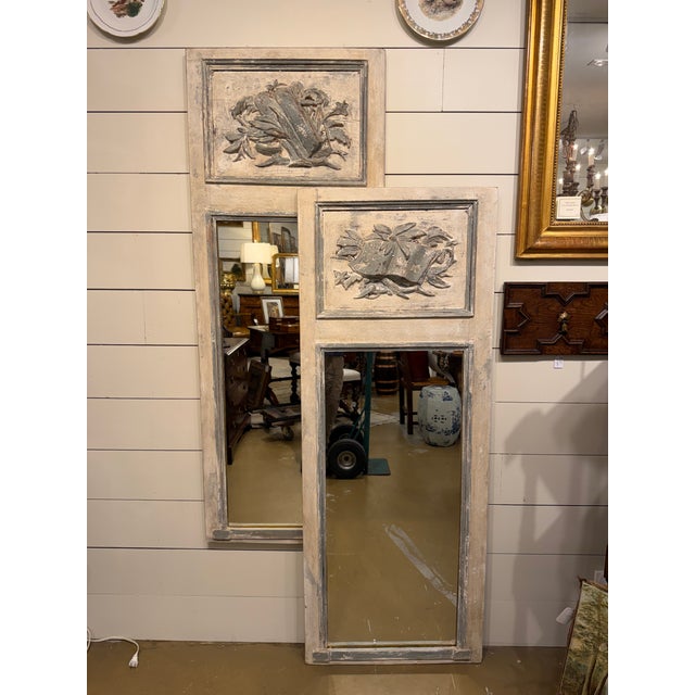 Light Gray Pair of Vintage Trumeau Mirrors For Sale - Image 8 of 13