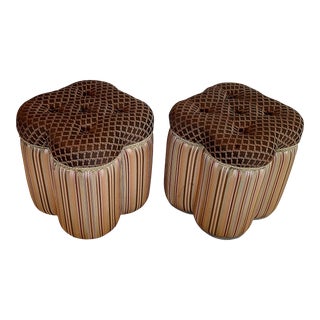 Vintage Clover Shaped Silk Ottomans - a Pair For Sale