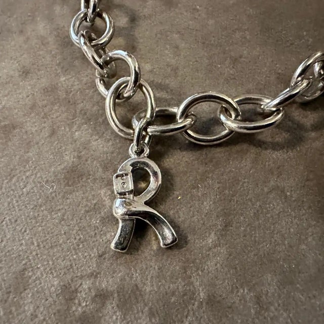 1990s Iconic Silver Plated Logo Chain Necklace by Roberta Di Camerino For Sale - Image 9 of 15