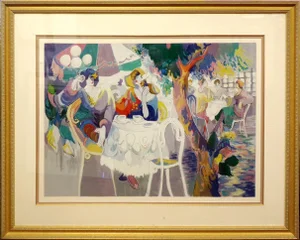 Isaac Maimon "West Bank Cafe" Hand Signed Serigraph Fine Art, Framed, Damaged