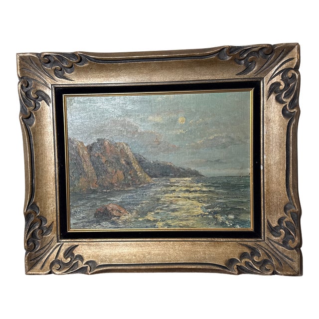Vintage Oil Seascape Italian Painting Framed Signed For Sale