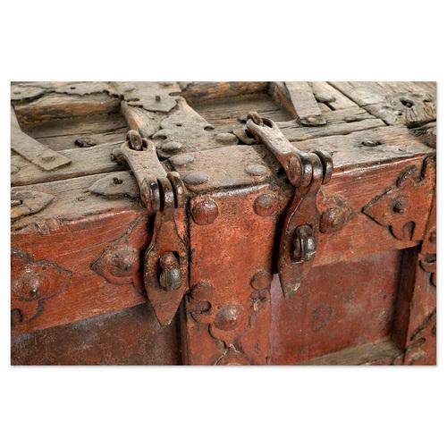 Large Wooden and Metal Chest with Red Patina For Sale - Image 6 of 11