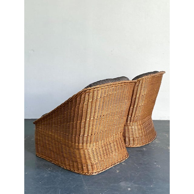Brown Vintage Woven Rattan Lounge Chairs - A Pair For Sale - Image 8 of 18
